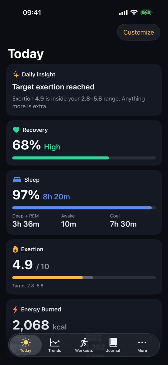 Today: recovery, sleep and exertion