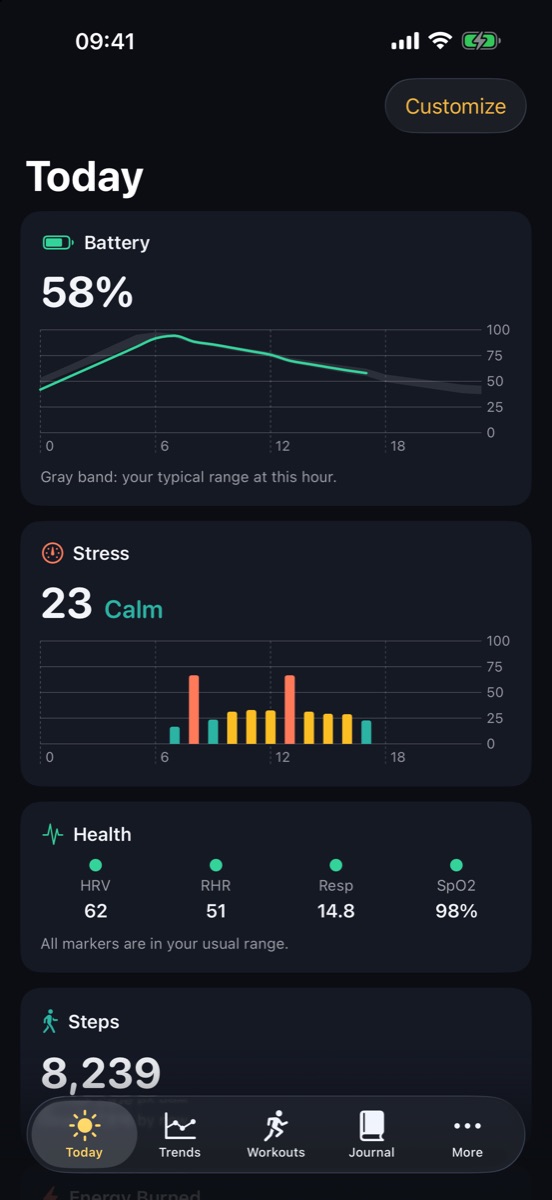 Battery, stress and health markers